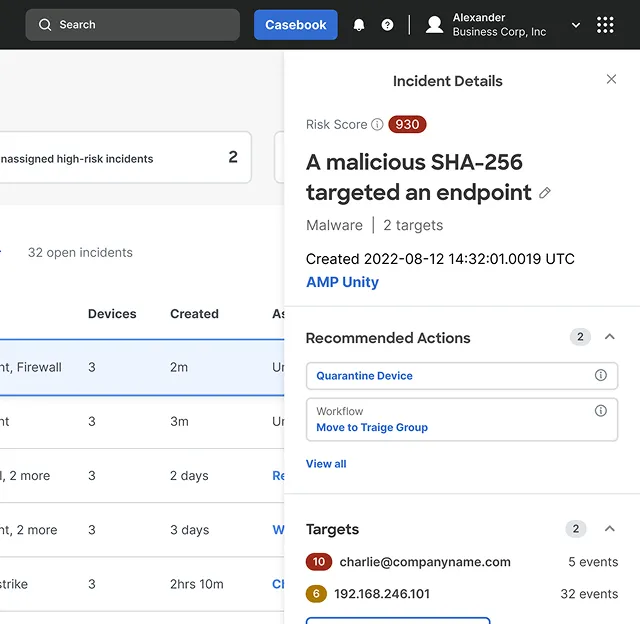 Cisco cybersecurity dashboard
