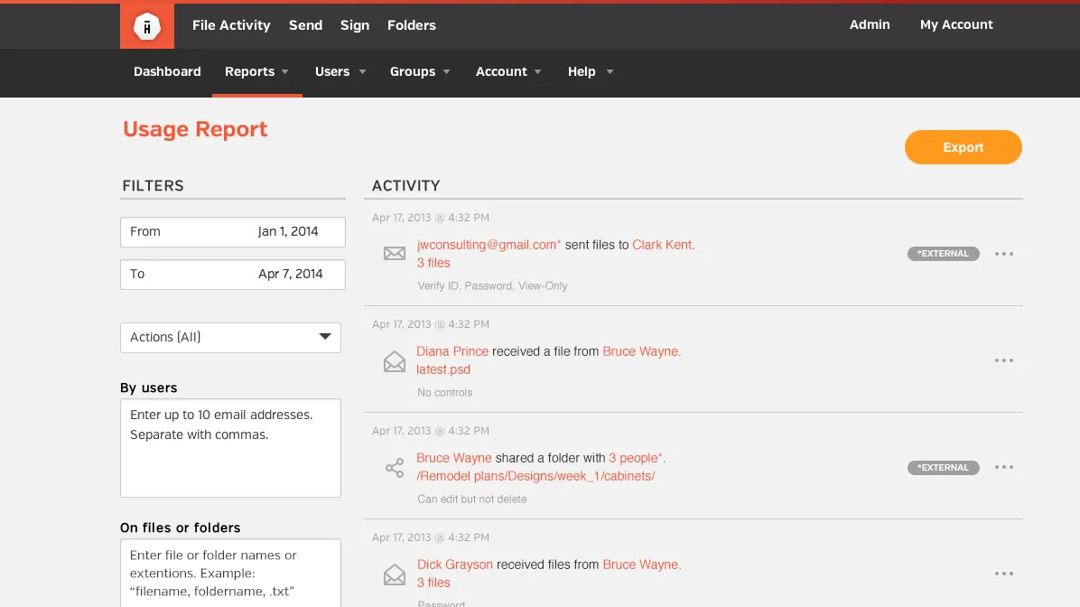 Hightail Enterprise reporting